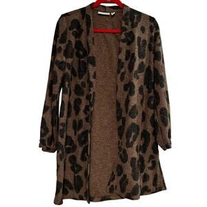 Susan Graver Cardigan Sweater Brown Leopard Print Metallic Size XXS